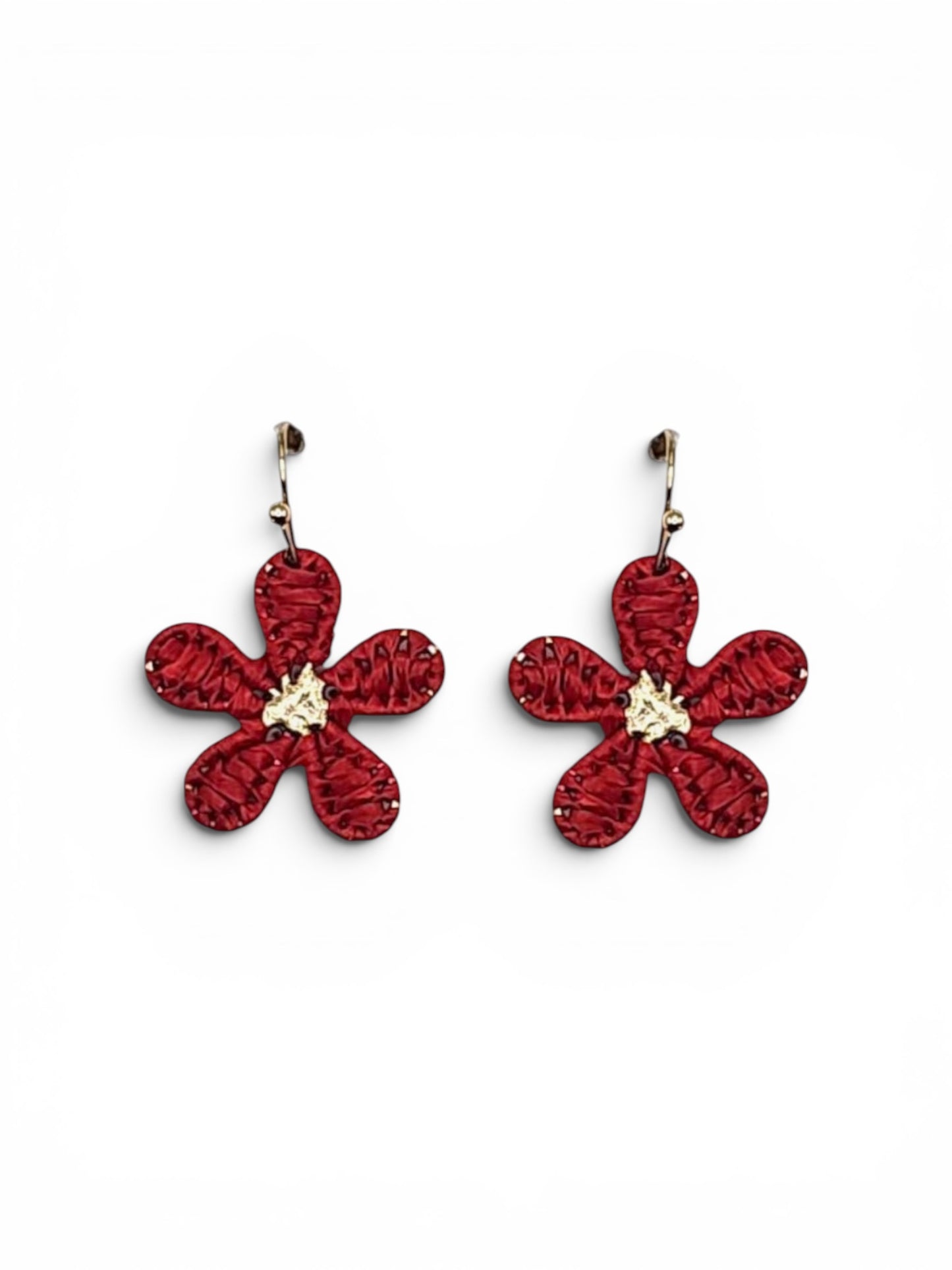 Red Mini Raffia Hook Flower Earrings