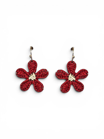 Red Mini Raffia Hook Flower Earrings