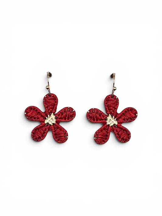 Red Mini Raffia Hook Flower Earrings