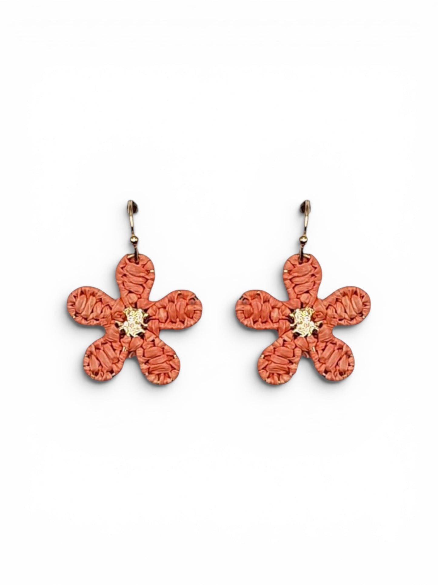 Coral Mini Raffia Hook Flower Earrings