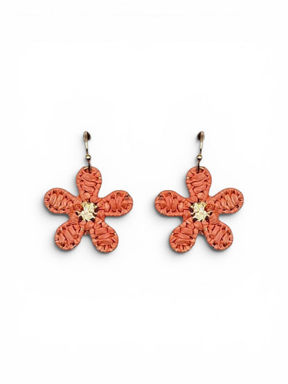 Coral Mini Raffia Hook Flower Earrings