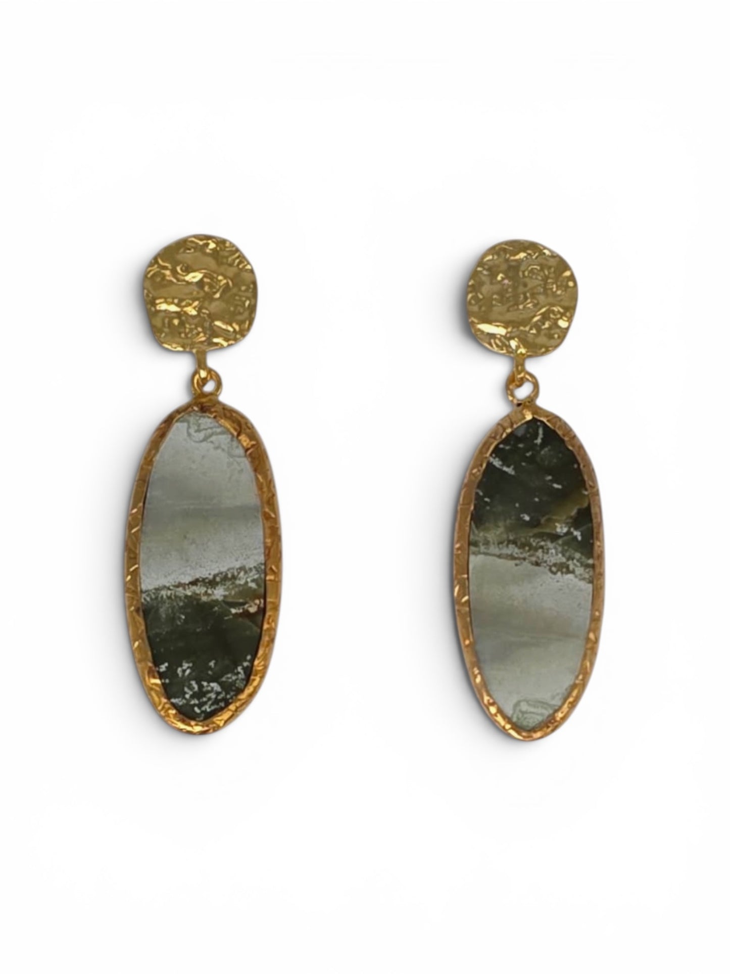 Moss Agate Long Oval Drop Earrings
