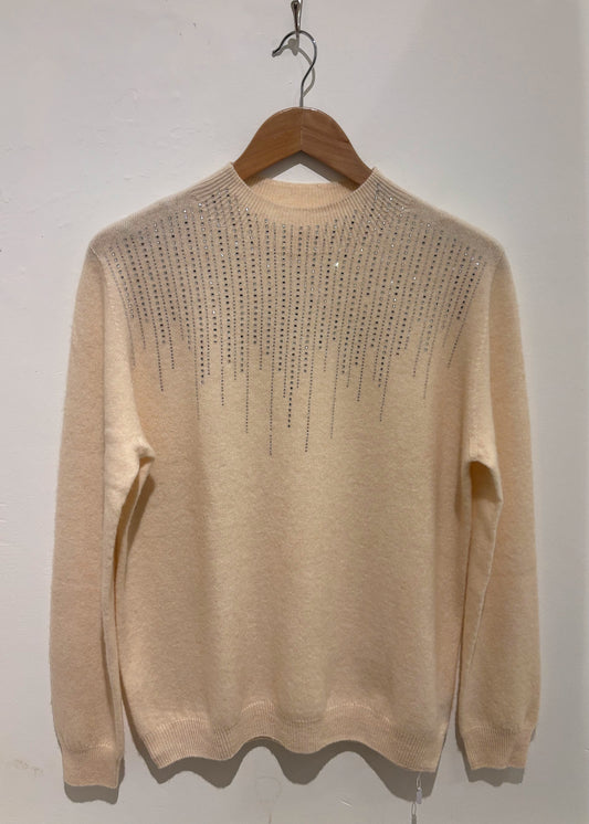 Merino Wool Embellished Jumper In Cream
