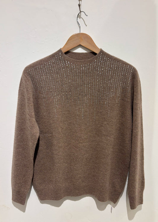 Merino Wool Embellished Jumper In Taupe