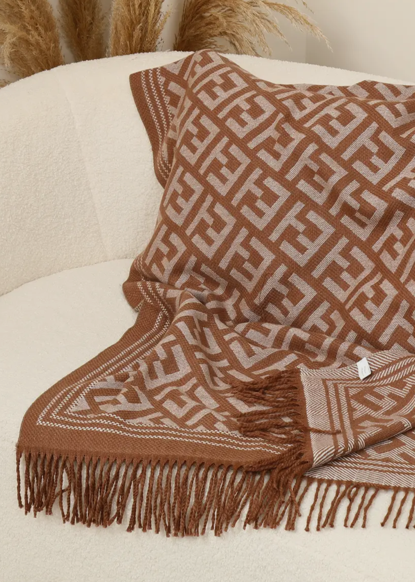 Geometric Patterned Scarf In Brown