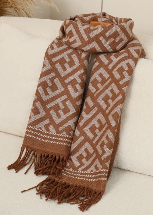 Geometric Patterned Scarf In Brown