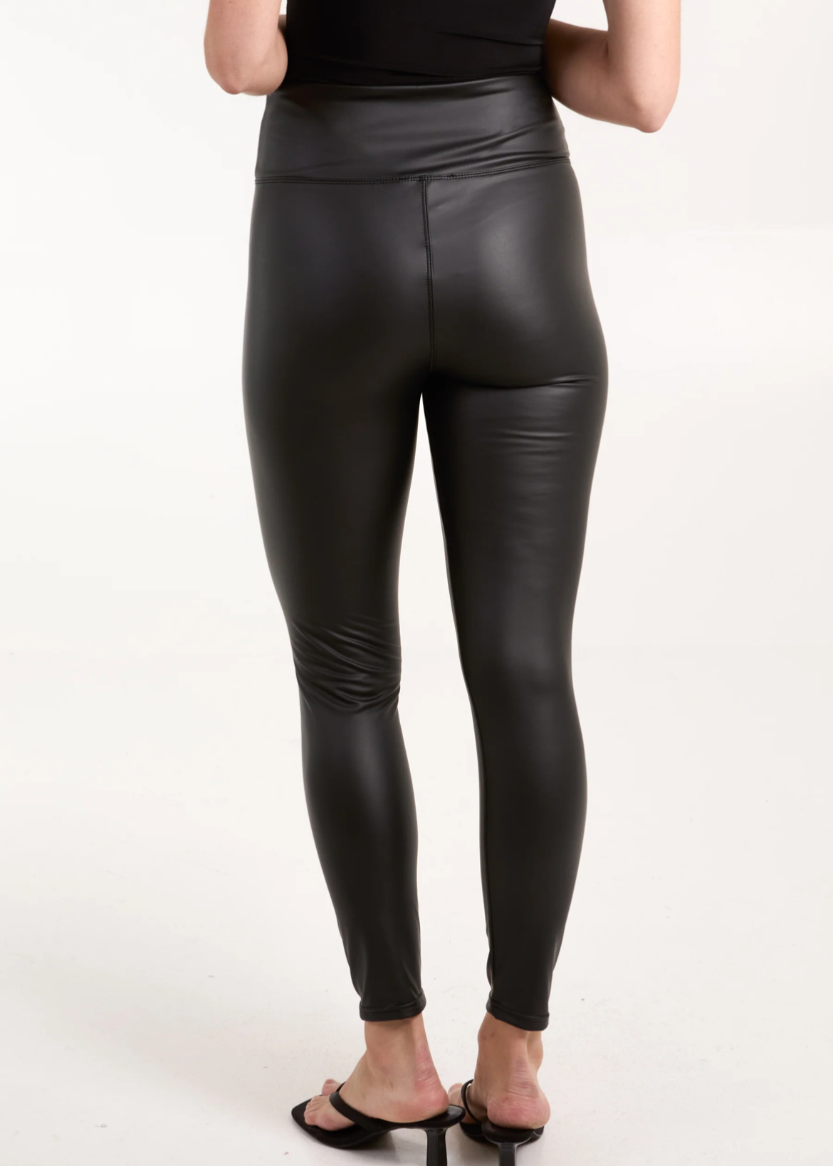 Black Leather Look Thick Waistband Leggings