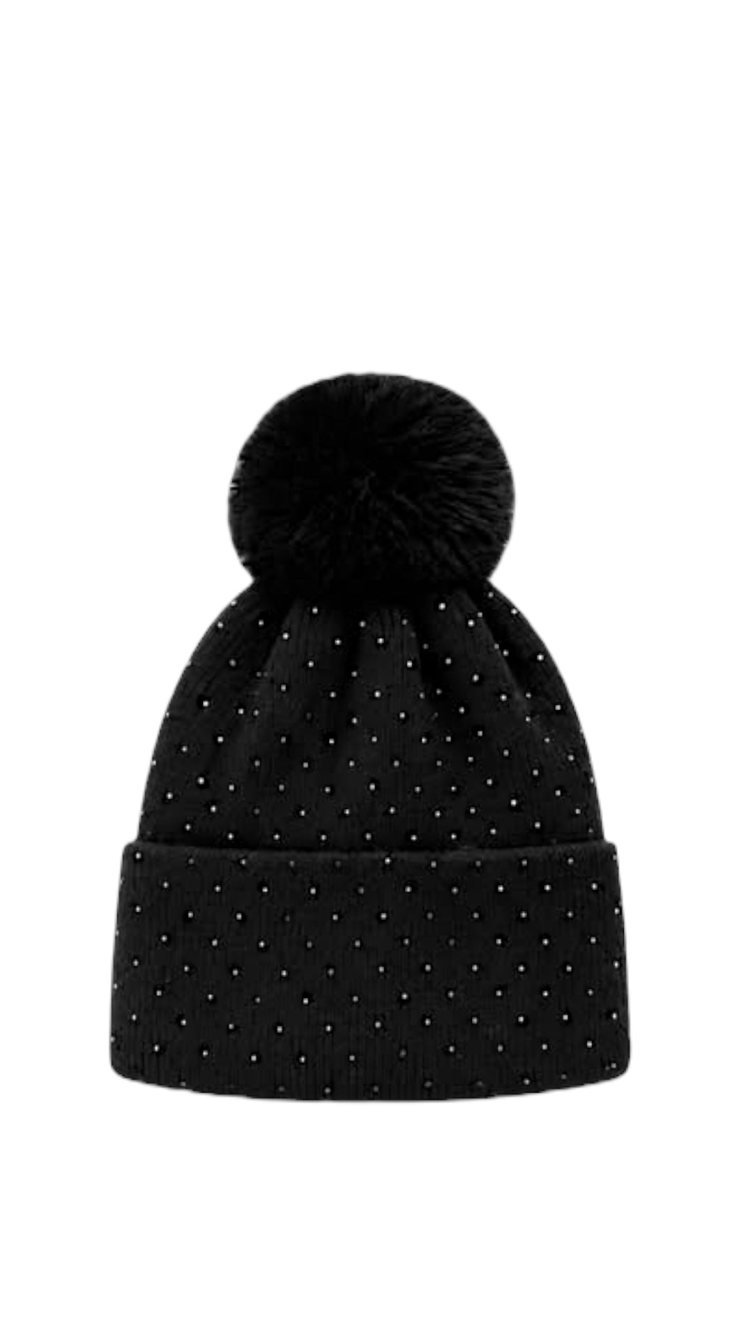 Fur Lined Sparkle Bobble Hat In Black