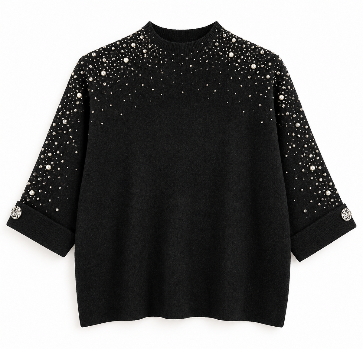 KM Embellished Shoulder Jumper In Black Creamy(Copyright )