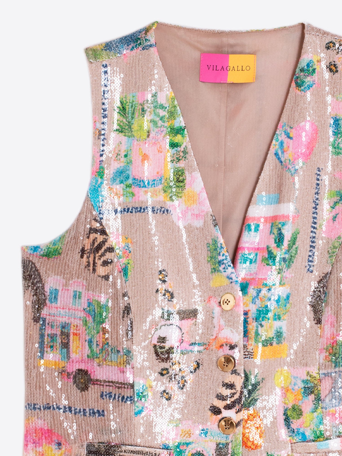 Vilagallo Multicoloured California print sequin Waistcoats