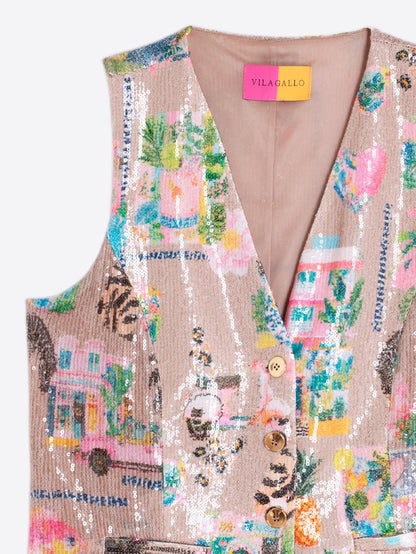 Vilagallo Multicoloured California print sequin Waistcoats