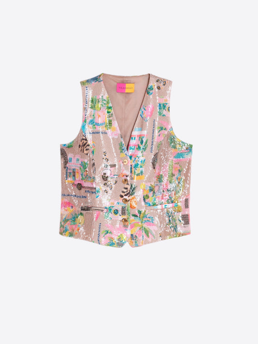 Vilagallo Multicoloured California print sequin Waistcoats