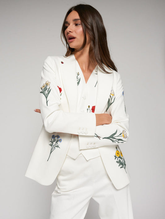 Vilagallo Flower Embroidered White Blazer in