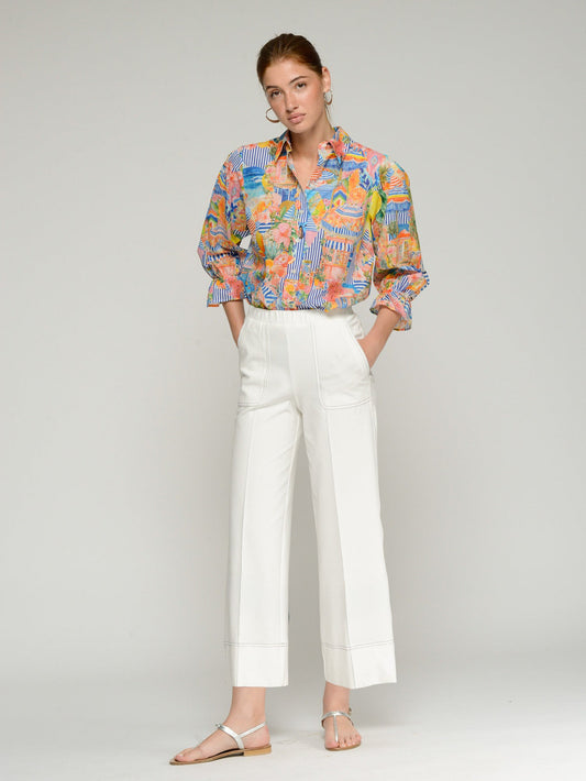 Vilagallo White Trousers With Contrast Stitching