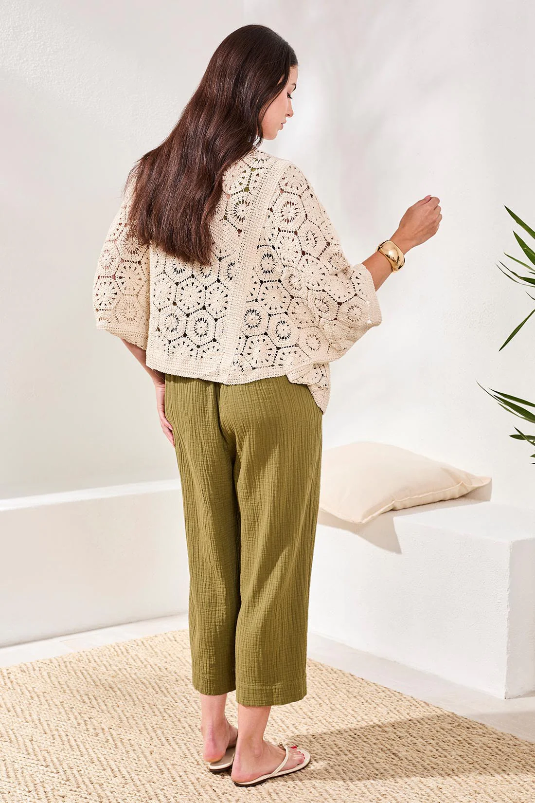 TRIBAL EMBROIDERED CROCHET 3/4 SLEEVE CARDIGAN