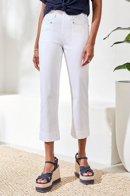 TRIBAL COMFORT STRETCH PULL-ON KICK FLARE CAPRIS IN WHITE