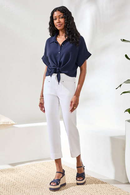 TRIBAL COMFORT STRETCH PULL-ON KICK FLARE CAPRIS IN WHITE