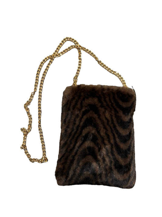 Faux Fur Cross Body Bag In Brown Swirl