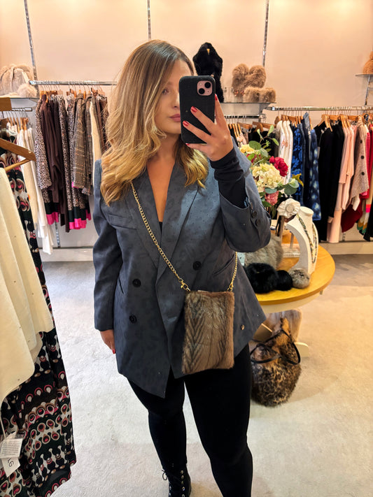 Faux Fur Cross Body Bag In Brown Feather
