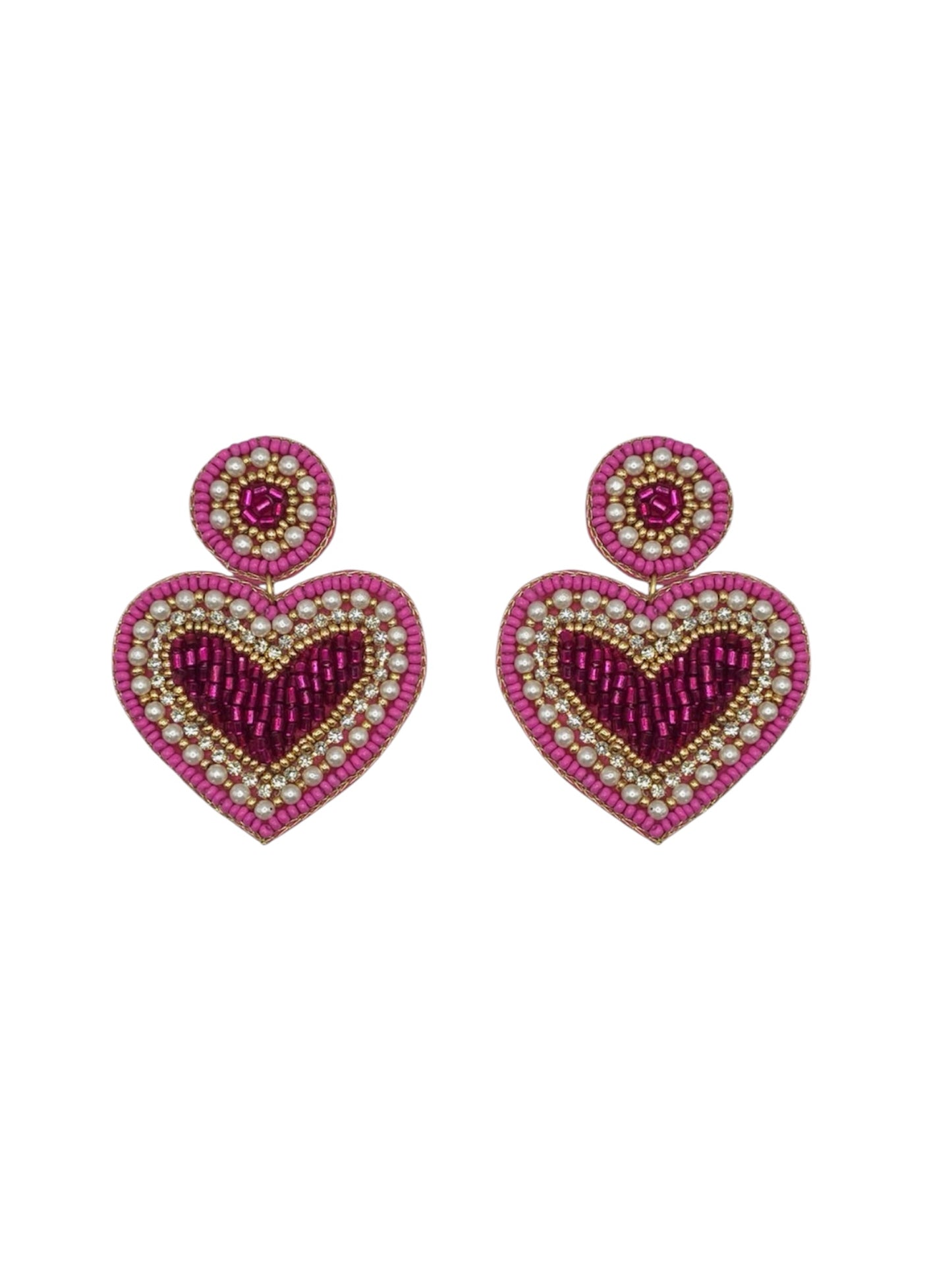 Pink & Pearl Beaded Heart Earrings