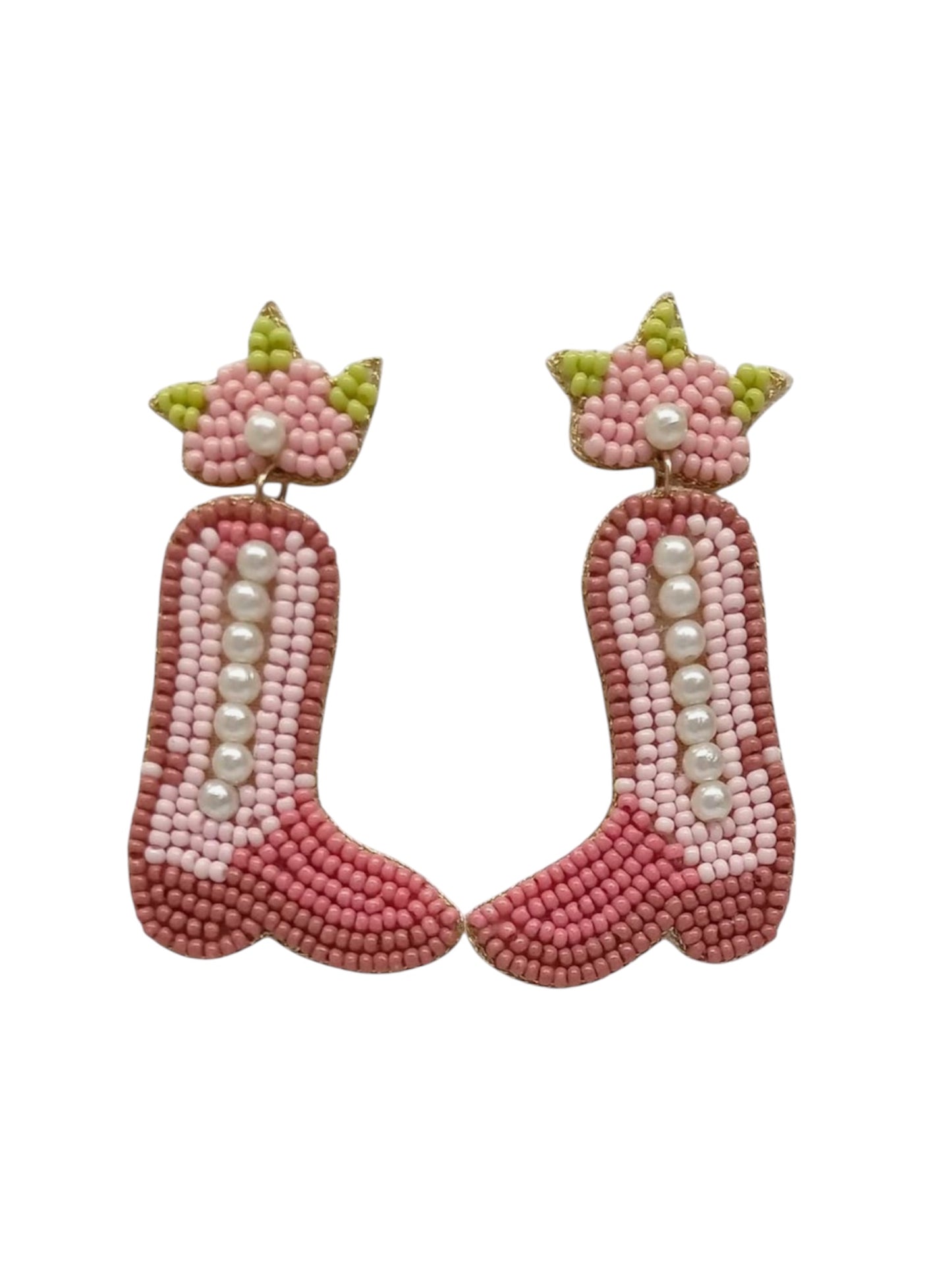 Pink Beaded Cowboy Boot Earrings