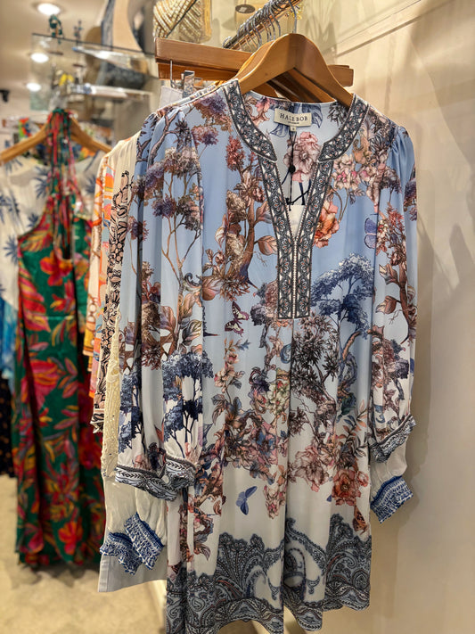 Hale Bob Blue Butterfly Print Jersey Dress