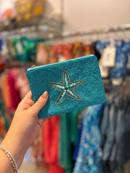 Shell Embellished Purse In Blue