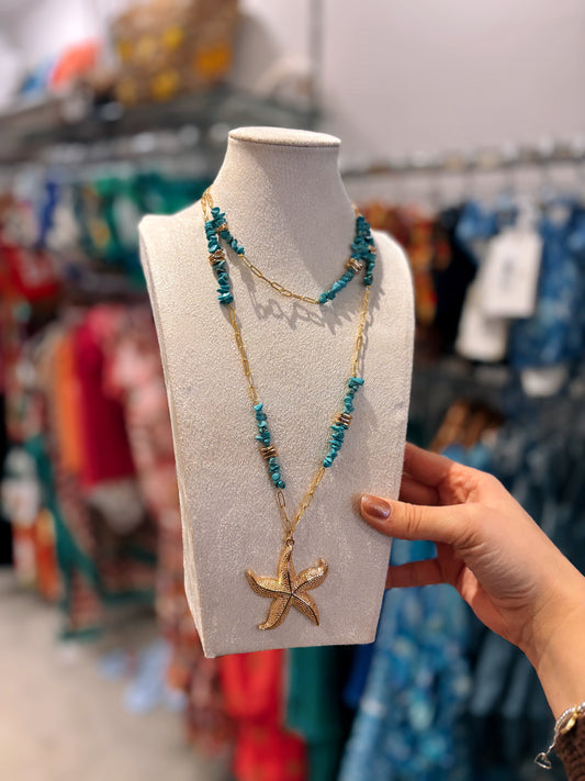 Turquoise Long Starfish Necklace