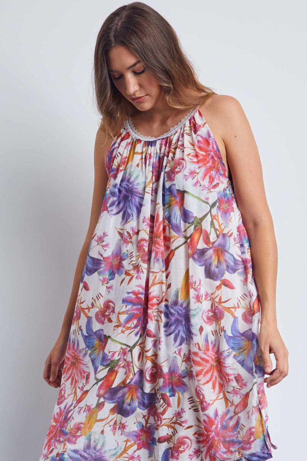 Cottonreal  Lilly Flora Cotton Voile Sleeveless Lounger Nightdress