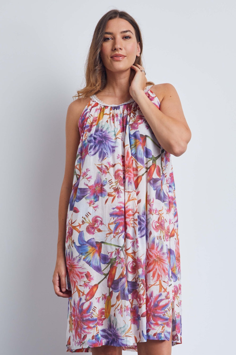 Cottonreal  Lilly Flora Cotton Voile Sleeveless Lounger Nightdress