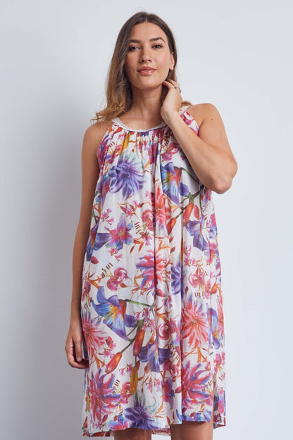 Cottonreal  Lilly Flora Cotton Voile Sleeveless Lounger Nightdress