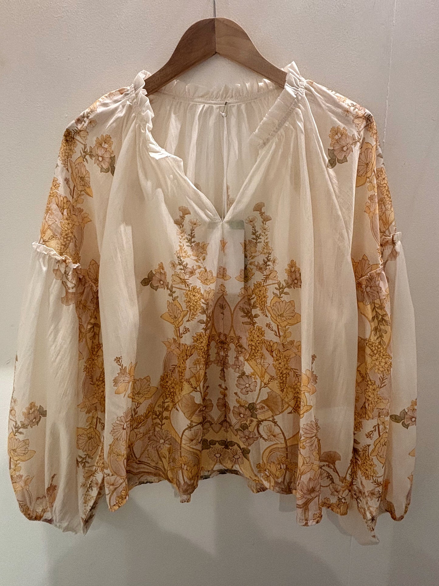 Floral Abstract Print Blouse In Gold