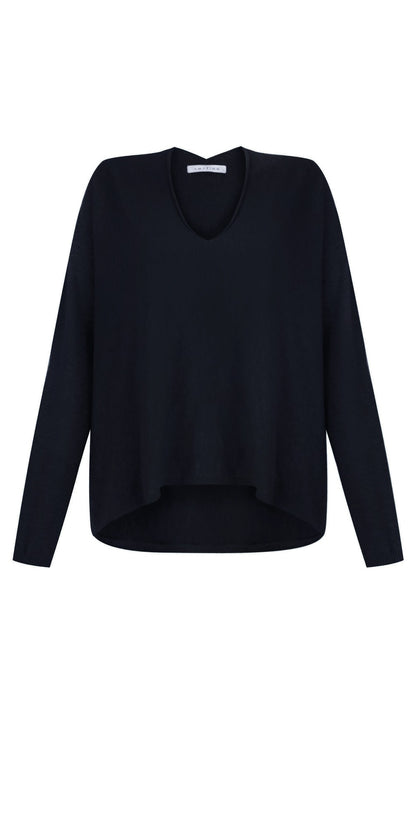 Mika Boxy Fine Knit Jumper In Navy