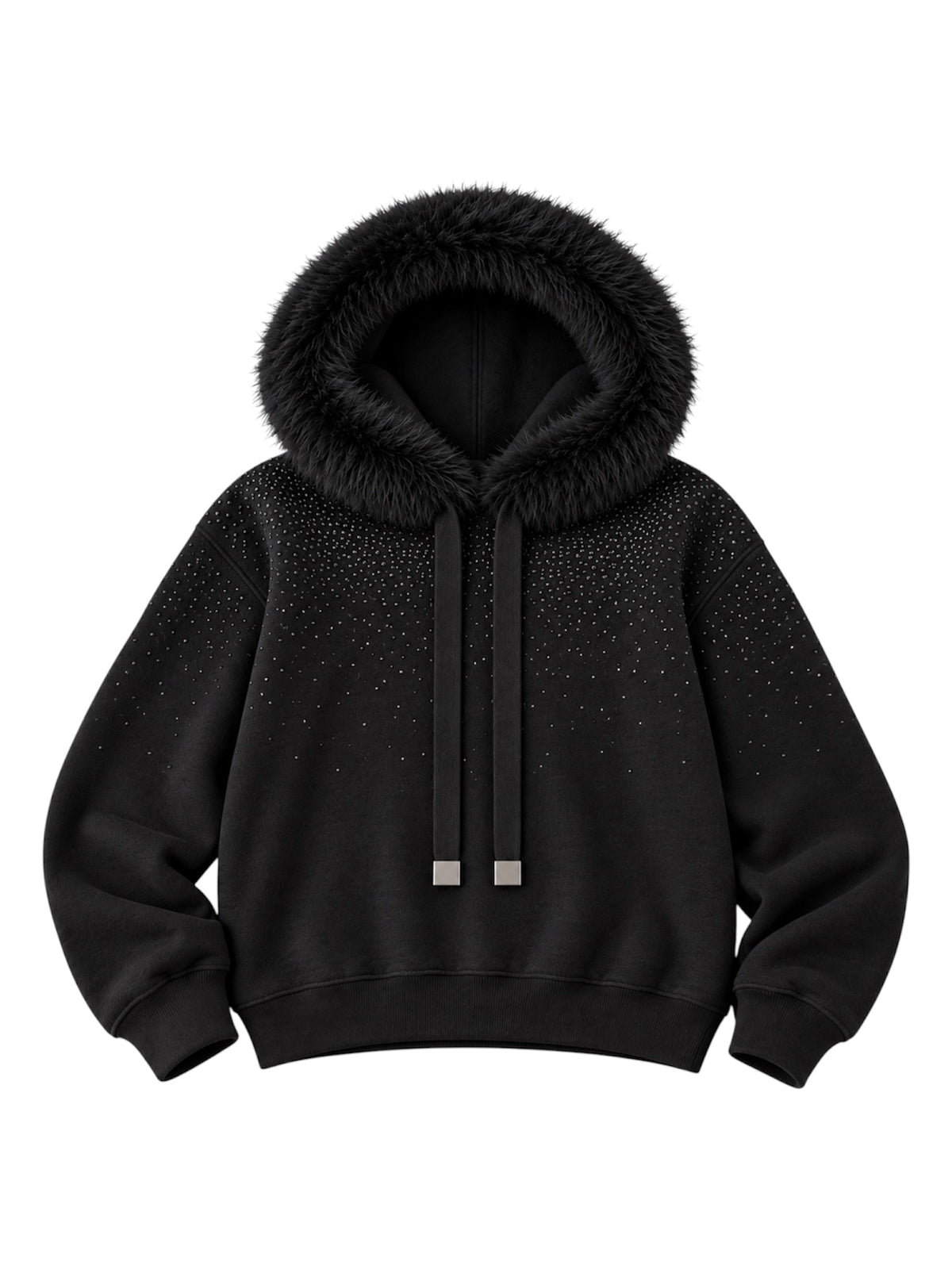 Malissa J Faux Fur Hood Sparkly Hoodie In Black